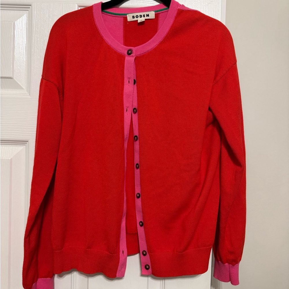 Boden Red Lara Relaxed Cardigan in Red and Pink EUC